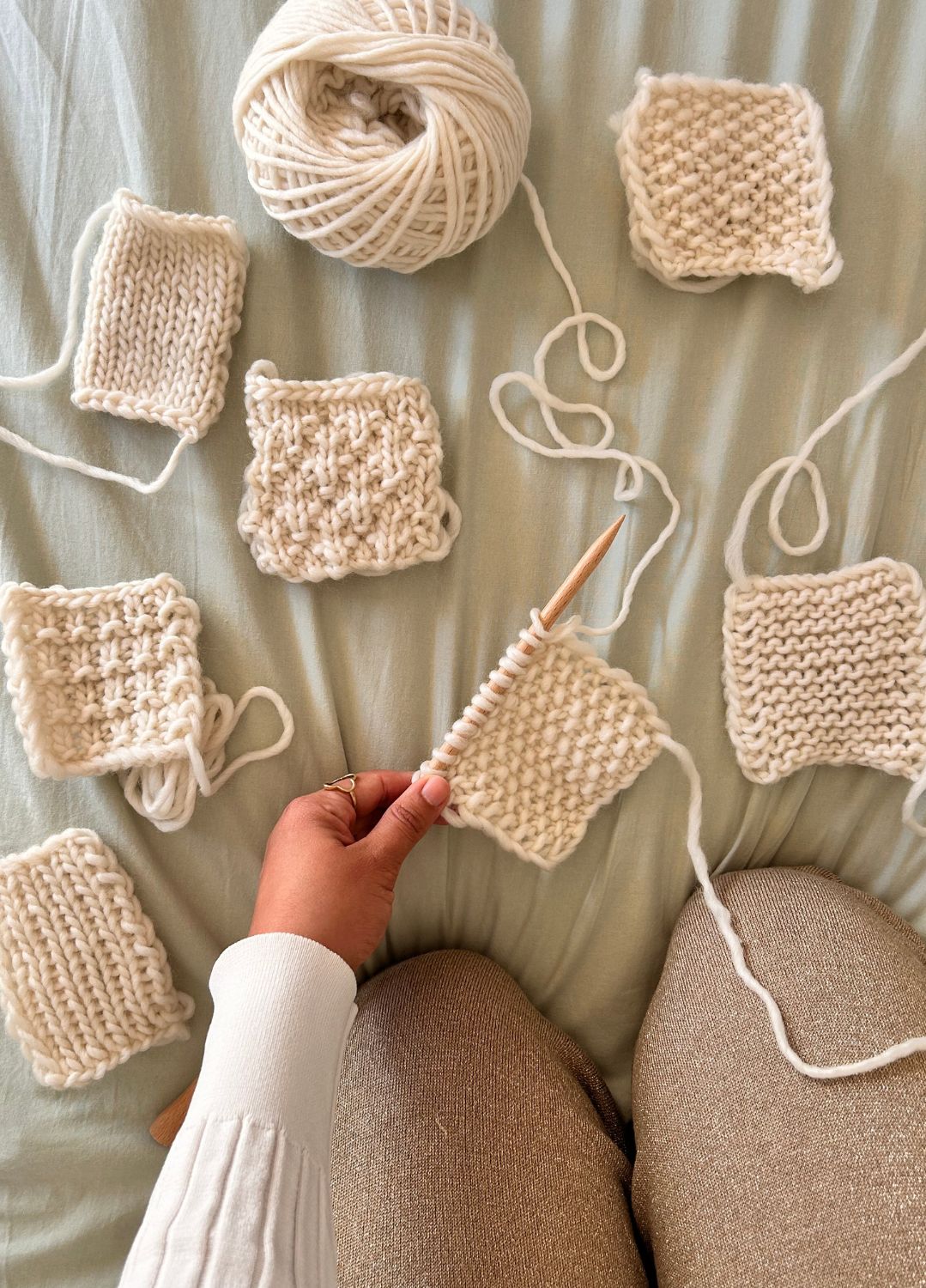 Stitch Sampler Kit: Learn The Basics Knitting Kit - Make your first Placemat & Coasters - Yummy Version